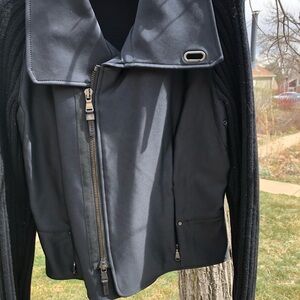 Ralph Lauren RLX Black Motorcycle Jacket with Knit Sleeves